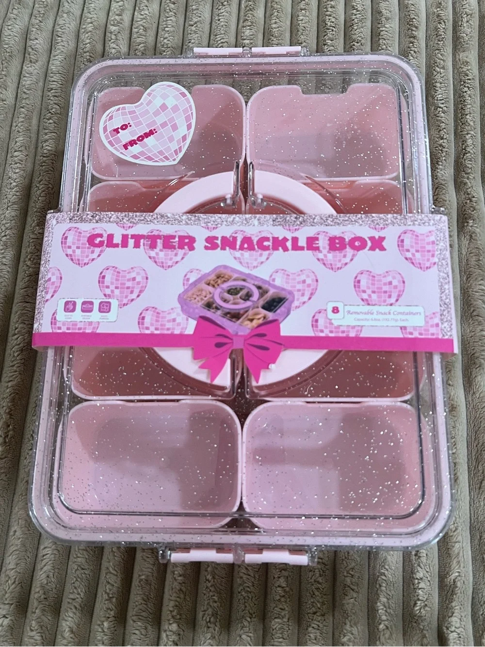 NWT Pink Glitter Snackle Box 8 Compartment Bento-Style Snack Organizer